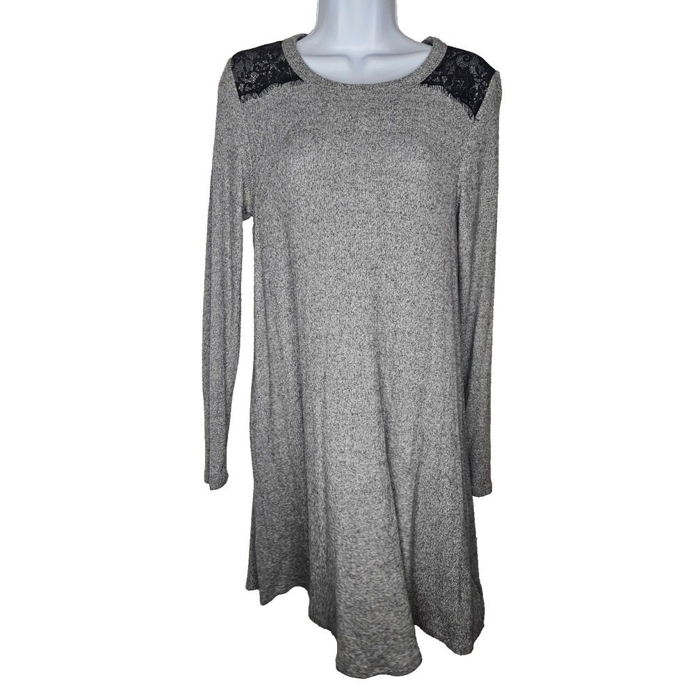 Alya Women's M Gray Lace Shoulder Sweater Dress A-Line Romantic Gothic Boho‎